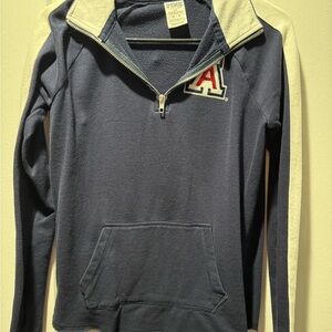 PINK Victoria's Secret Navy and White Quarter-Zip Hoodie